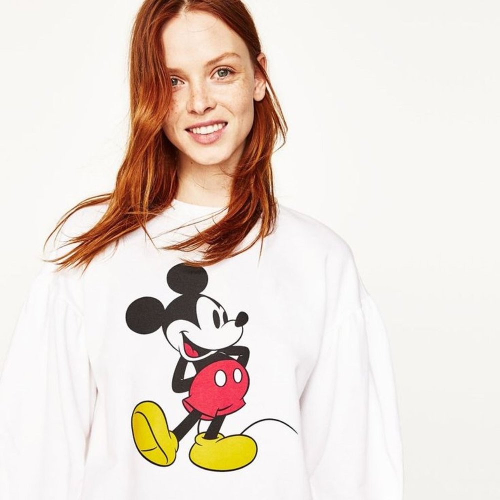 ZARA Balloon Sleeve Mickey Mouse Cropped Sweatshirt NWT Womens Small